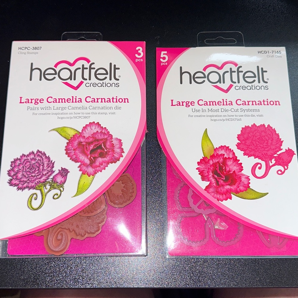 Heartfelt Creations Large Camelia Carnation Cling Stamp + Die bundle